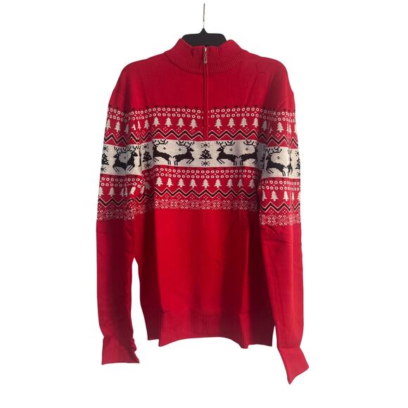 NWOT Men's Red Christmas Sweater Reindeer Trees Snowflakes Size XXL - Picture 1 of 6